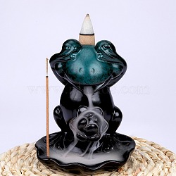 Ceramic Decorations Lotus Frog Flowback Incense Stove Ceramic Incense Stove Decorations Gift, Dark Slate Gray, 79x75x104mm, Hole: 4.5mm(JX843A)