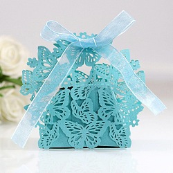Creative Folding Wedding Candy Cardboard Boxes, Small Paper Gift Boxes, Hollow Butterfly with Ribbon, Dark Turquoise, Fold: 6.3x4x4cm(BUER-PW0001-154B)