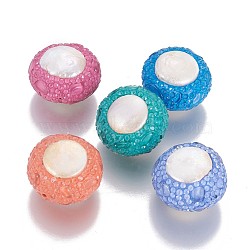Natural Pearl Beads, with Polymer Clay Rhinestone, Flat Round, Mixed Color, 22~23x15~16mm, Hole: 1.4mm(RB-F030-11)
