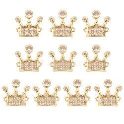 Nbeads 10Pcs Brass Micro Pave Clear Cubic Zirconia Links, Crown, Real 18K Gold Plated, 17x17.5x3mm, Hole: 1.2mm(ZIRC-NB0001-94)