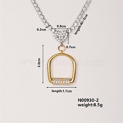 Geometric Arch Brass Micro Pave Cubic Zirconia Pendant Necklaces, Rhinestone Cup Chains Necklaces for Women, 15.75 inch(400mm)(GX1806-2)