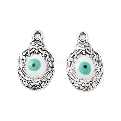Alloy Enamel Pendants, Bird with Evil Eye Charm, Cadmium Free & Nickel Free & Lead Free, Antique Silver, White, 20x11.5x2mm, Hole: 1.6mm(FIND-C050-03AS-01)