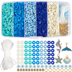 Ocean Theme DIY Disc/Flat Round Polymer Clay Beads & Alloy Enamel Charm Stretch Bracelets Making Kits, Mixed Color, 6x1mm, Hole: 2mm(DIY-SP0003-40)