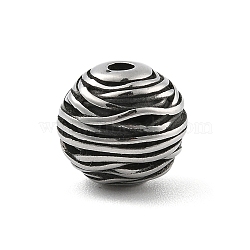 304 Stainless Steel Beads, Round, Antique Silver, 10.5x9.5mm, Hole: 1.8mm(STAS-S173-23AS)