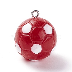 Opaque Resin Pendants, with Platinum Plated Iron Loops, Football, Dark Red, 24.5x21.5mm(RESI-I042-01C)