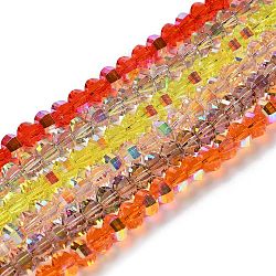Transparent Electroplate Glass Beads Strands, AB Color Plated, Faceted, Rondelle, Mixed Color, 7.8x5.8~6.3mm, Hole: 1.5mm, about 80pcs/strand, 18.31''~19.88''(46.5~50.5cm)(GLAA-Q099-C01-M01-1)