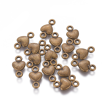Tibetan Style Links connectors, Heart, Cadmium Free & Nickel Free & Lead Free, Antique Bronze, 15x8x2mm, Hole: 2mm