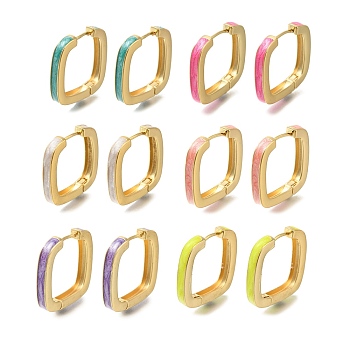 Rack Plating Square Brass Hoop Earrings, with Enamel, Long-Lasting Plated, Lead Free & Cadmium Free, Real 18K Gold Plated, Mixed Color, 24.5x24.5x4mm