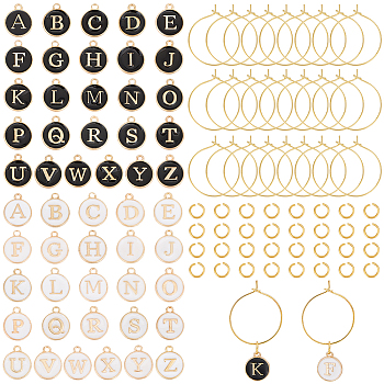 DIY Initial Letter A~Z Alphabet Brass Enamel Wine Glass Charm Rings Making Kit, Golden, 14x12x2mm, Hole: 1.5mm