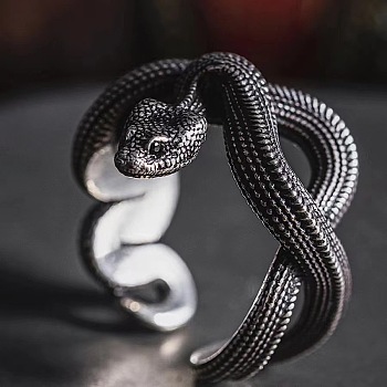 Alloy Snake Open Cuff Ring for Men Women, Antique Silver, US Size 8(18.1mm)