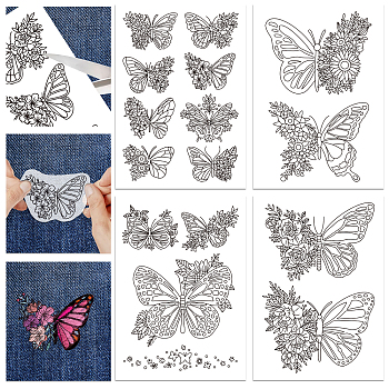 4 Sheets 11.6x8.2 Inch Stick and Stitch Embroidery Patterns, Non-woven Fabrics Water Soluble Embroidery Stabilizers, Butterfly, 297x210mmm