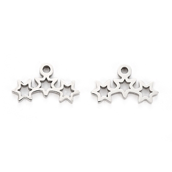 304 Stainless Steel Charms, Laser Cut, Star, Stainless Steel Color, 6.5x11x1mm, Hole: 1.2mm