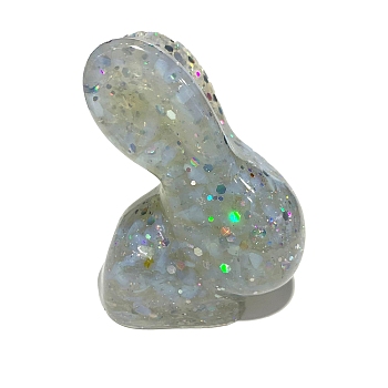 Resin Rabbit Figurine Home Decoration, with Opalite Chips Inside Display Decorations, 40x60x70mm