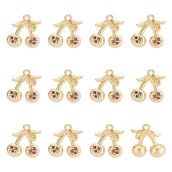 12Pcs Brass Micro Pave Chocolate Cubic Zirconia Charms, Nickel Free, Cherry, Real 18K Gold Plated, 10x11x5mm, Hole: 1mm