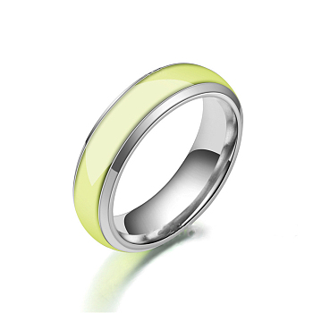 Luminous 304 Stainless Steel Flat Plain Band Finger Ring, Glow In The Dark Jewelry for Men Women, Yellow, US Size 8(18.1mm)
