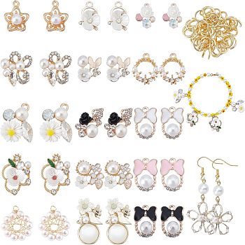 SUPERFINDINGS DIY Jewelry Making Finding Kit, including Flower Alloy Rhinestone Charms & Alloy Cabochons, 304 Stainless Steel Open Jump Rings, Mixed Color, 80pcs/box