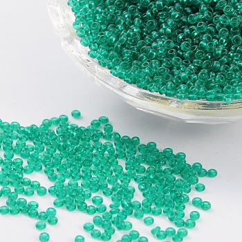 11/0 Grade A Transparent Glass Seed Beads, Round, Light Sea Green, 2x1.5mm, Hole: 0.8mm, about 3000pcs/50g