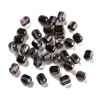 Electroplate Column Glass Beads, Half Rainbow Plated, Faceted, Black, 9x8mm, Hole: 1.5mm