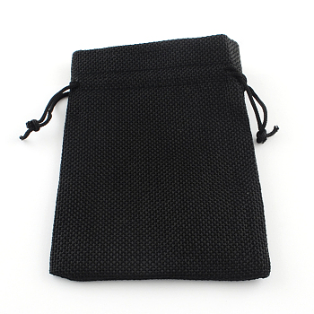 Polyester Imitation Burlap Packing Pouches Drawstring Bags, Black, 18x13cm