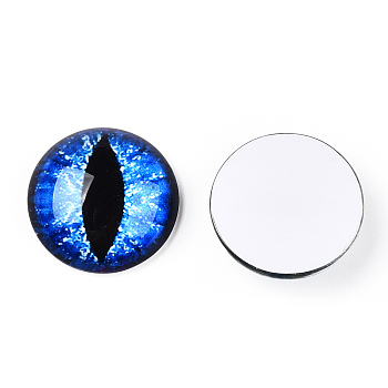 Glass Cabochons, Half Round with Evil Eye, Vertical Pupil, Royal Blue, 20x6.5mm