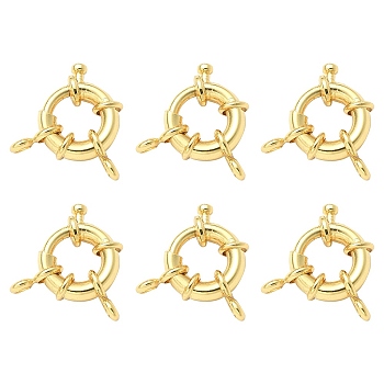 Rack Plating Brass Spring Ring Clasps, Real 18K Gold Plated, 13x5mm, Hole: 2mm