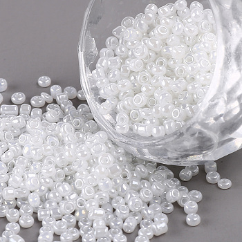 12/0 Glass Seed Beads, Ceylon, Round, Round Hole, White, 12/0, 2mm, Hole: 1mm, about 3333pcs/50g, 50g/bag, 18bags/2pounds