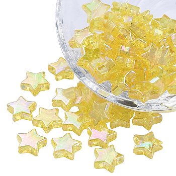 Eco-Friendly Transparent Acrylic Beads, Star, AB Color, Yellow, 10x4mm, Hole: 1.5mm, about 100pcs/bag