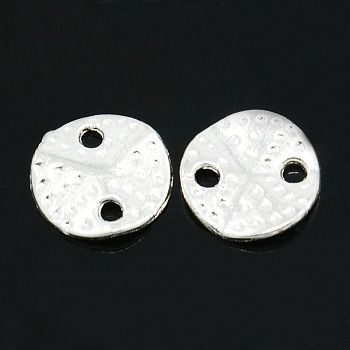 Alloy Links connectors, Hammered Wavy Flat Round, Silver Color Plated, 13x1mm, Hole: 2mm