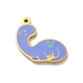 304 Stainless Steel Pendants, with Enamel, Dinosaur Charm, Real 14K Gold Plated, 16x13x1.5mm, Hole: 1mm