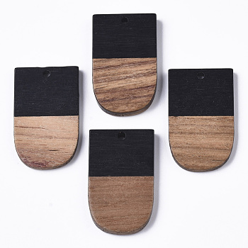 Resin & Wood Pendants, U Shape, Black, 32x19.5x3.5~4.5mm, Hole: 2mm