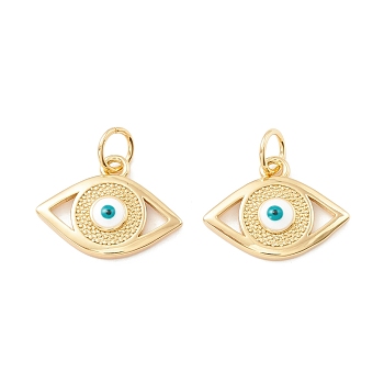 Rack Plating Brass Enamel Pendants, with Jump Ring, Cadmium Free & Nickel Free & Lead Free, Real 18K Gold Long-Lasting Plated, Evil Eye, White, 11.5x16x2mm, Hole: 3.5mm