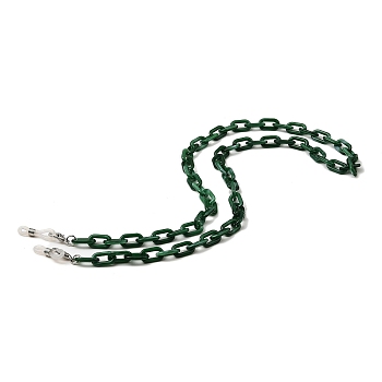 Eyeglasses Chains, Acrylic Cable Chains Neck Strap Mask Lanyard, with Alloy Lobster Claw Clasps and Rubber Loop Ends, Dark Green, 660~670mm