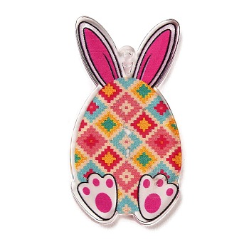 Easter Printed Transparent Acrylic Pendants, Rabbit & Egg, Colorful, 42x22x2.5mm, Hole: 1.6mm