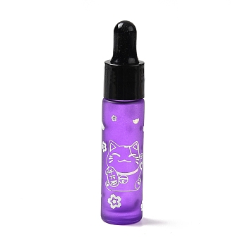 Rubber Dropper Bottles, Refillable Glass Bottle, for Essential Oils Aromatherapy, with Fortune Cat Pattern & Chinese Character, Medium Purple, 2x9.45cm, Hole: 9.5mm, Capacity: 10ml(0.34fl. oz)
