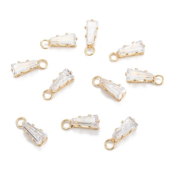 Brass Clear Cubic Zirconia Charms, Long-Lasting Plated, Trapezoid, Real 18k Gold Plated, 11x3.5x3mm, Hole: 2mm