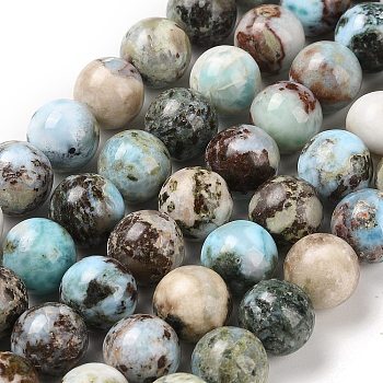 Natural Larimar Beads Strands, Round, 10mm, Hole: 0.9mm, about 39~40pcs/strand, 15.04''~15.51''(38.2~39.4cm)
