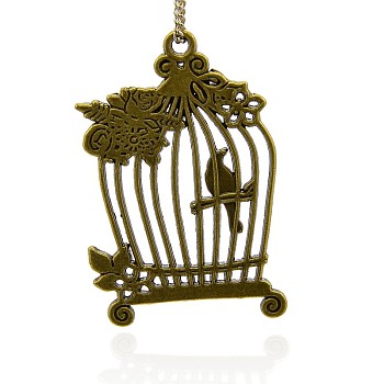 Alloy Large Pendants, Bird in Cage, Nickel Free, Antique Bronze, 60x40x2mm, Hole: 3mm
