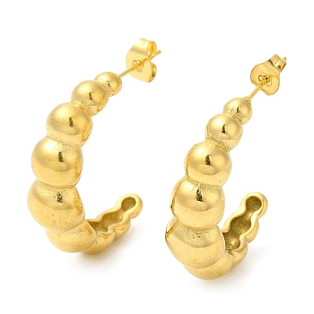 Ion Plating(IP) 304 Stainless Steel Crescent Moon Stud Earrings, Half Hoop Earrings, Real 18K Gold Plated, 27x8.5mm