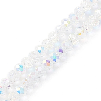 Electroplate Transparent Glass Beads Strands, AB Color Plated, Faceted, Rondelle, Clear, 5.5x4mm, Hole: 1mm, about 100pcs/strand, 17.01''(43.2cm)