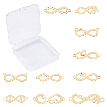 SUNNYCLUE 10Pcs 10 Style 304 & 201 Stainless Steel Links Connectors, Infinity, Golden, 1pcs/style