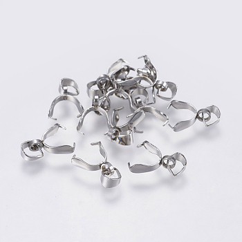 201 Stainless Steel Pendant Pinch Bails, Stainless Steel Color, 10.5x9x3mm, Hole: 4x5mm, Pin: 0.5mm