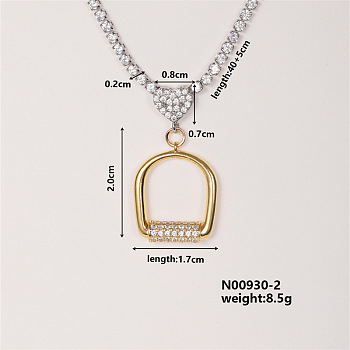 Geometric Arch Brass Micro Pave Cubic Zirconia Pendant Necklaces, Rhinestone Cup Chains Necklaces for Women, 15.75 inch(400mm)