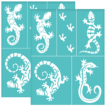 Self-Adhesive Silk Screen Printing Stencil, for Painting on Wood, DIY Decoration T-Shirt Fabric, Turquoise, Lizard Pattern, 280x220mm