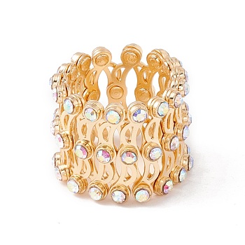 Rhinestone Folding Retractable Ring Bracelet, Brass Telescopic Rings Bracelet for Women, Crystal AB, Inner Diameter: 17.5~59mm