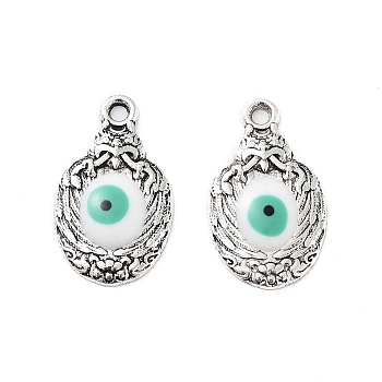 Alloy Enamel Pendants, Bird with Evil Eye Charm, Cadmium Free & Nickel Free & Lead Free, Antique Silver, White, 20x11.5x2mm, Hole: 1.6mm