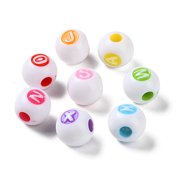 Opaque Acrylic European Beads, Craft Style, Large Hole Beads, Round with Letter, Mixed Color, 12x10.5mm, Hole: 4mm, about 1000pcs/500g