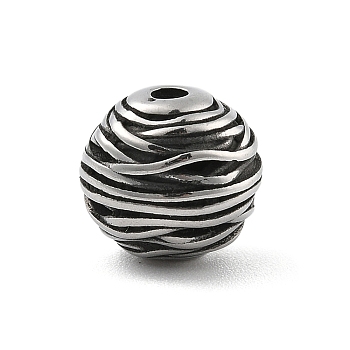 304 Stainless Steel Beads, Round, Antique Silver, 10.5x9.5mm, Hole: 1.8mm
