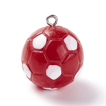 Opaque Resin Pendants, with Platinum Plated Iron Loops, Football, Dark Red, 24.5x21.5mm