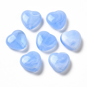 Transparent Acrylic Beads, Two Tone, Heart, Cornflower Blue, 15x15.5x6.5mm, Hole: 1.4mm, about: 480pcs/500g