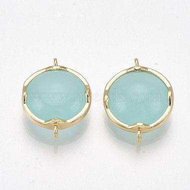 Real Gold Plated PaleTurquoise Flat Round Brass Links